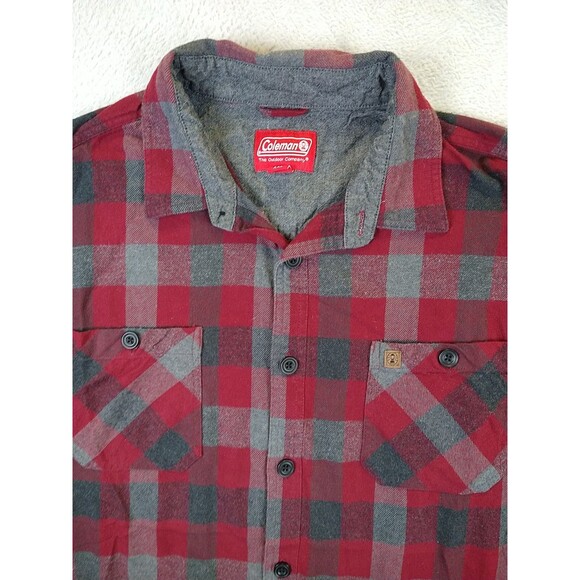 Coleman Plaid Flannel Shirt Men's 2XL Red/Gray Long Sleeve Pockets Outdoor EUC - Picture 2 of 11